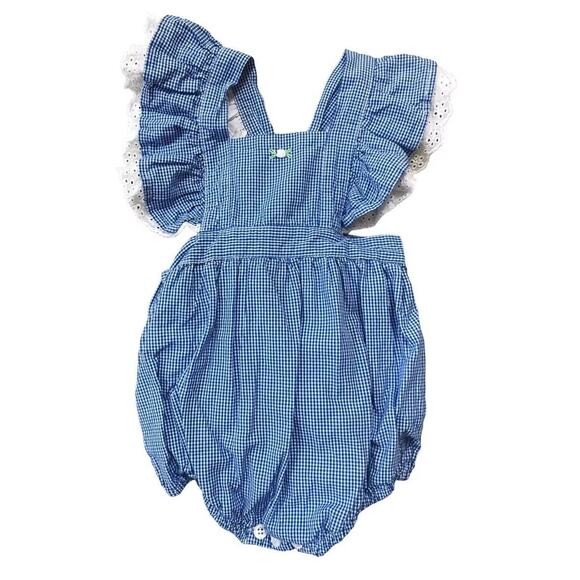 Well Dressed Wolf Naomi Bubble Romper Gingham Eyelet Girls 12 Mos Baby Blue